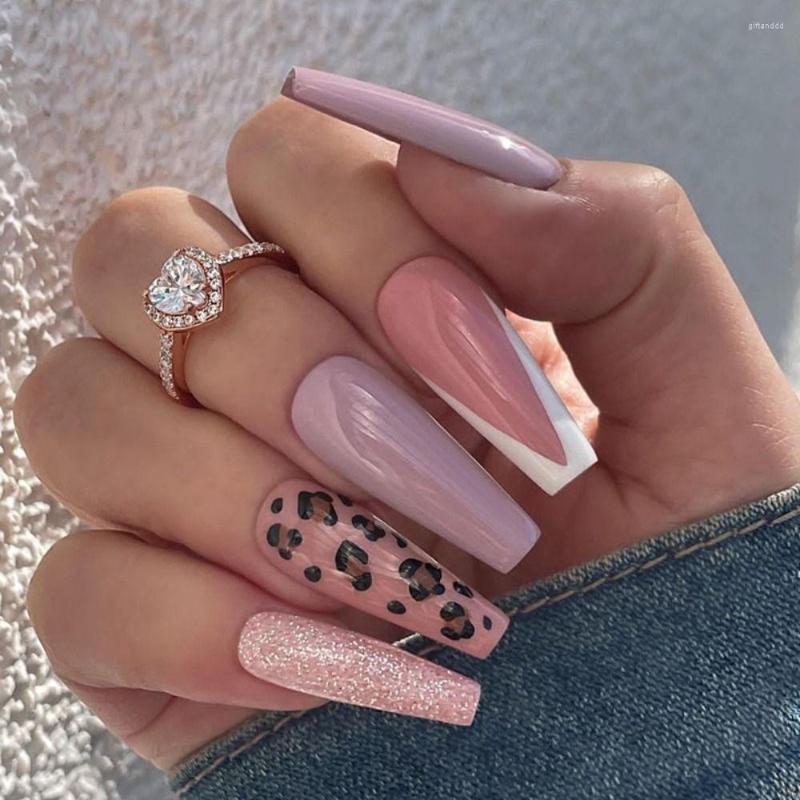 False Nails 24Pcs Long Coffin Nail Art With Leopard Sequins Designs Full Cover Detachable Artificial Fake Press On Tips, Jelly stickers
False Nails 24Pcs Long Coffin Nail Art With Leopard Sequins Designs Full Cover Detachable Artificial Fake Press On Tips, Jelly stickers