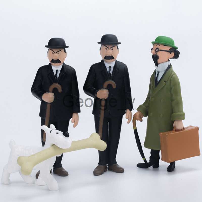 Minifig 6pcs 49cm Anime Cartoon The Adventures of Tin Dupont PVC Action Figures Classic Comic Tin Milou Model Toys Gift For Kids J230629