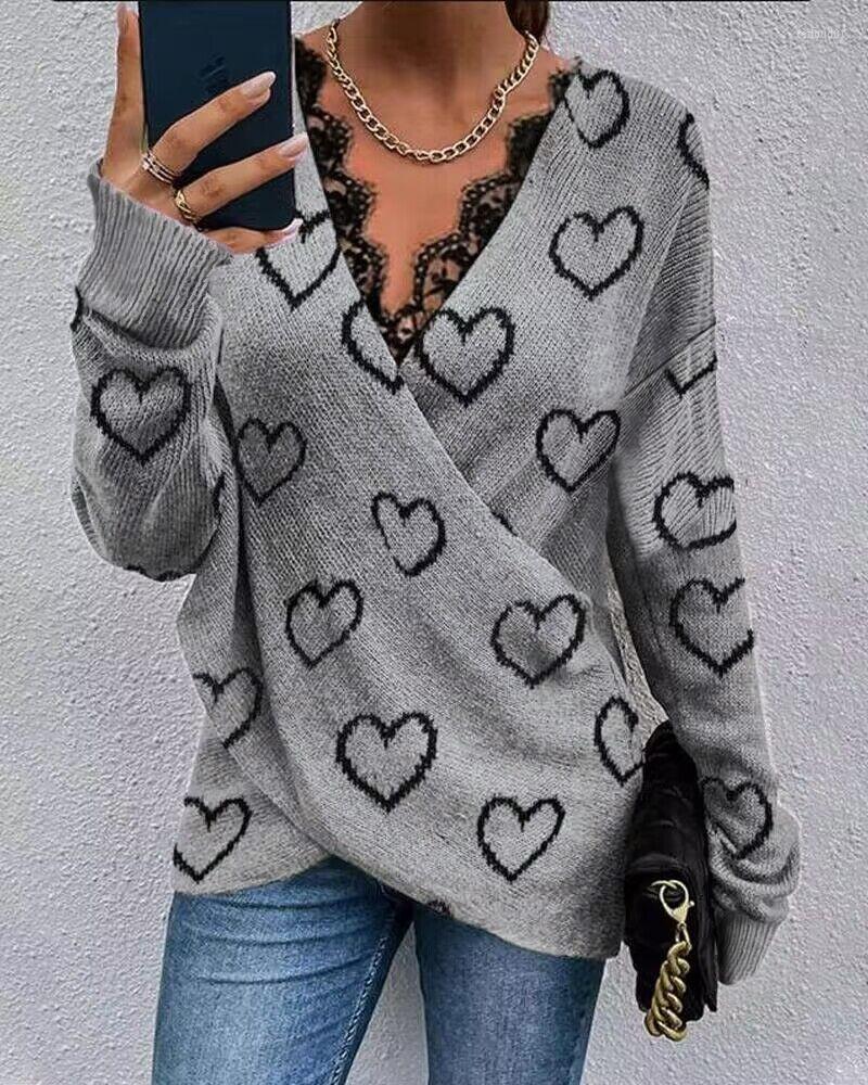 Women' Blouses 2023 Autumn Winter Heart Contrast Lace Long Sleeve Wrap Sweater Women V Neck Casual Loose T-Shirts Womens Clothes, Yd0948a2
Women' Blouses 2023 Autumn Winter Heart Contrast Lace Long Sleeve Wrap Sweater Women V Neck Casual Loose T-Shirts Womens Clothes, Yd0948a2