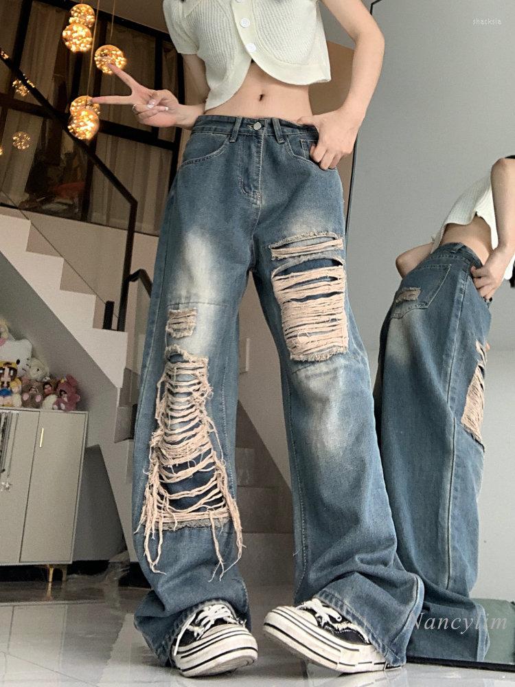 Women' Jeans Ins Hip Hop High Street Washed-White Wide Leg Women Summer Loose Ripped Holes Denim Pants 2023, Blue
Women' Jeans Ins Hip Hop High Street Washed-White Wide Leg Women Summer Loose Ripped Holes Denim Pants 2023, Blue
