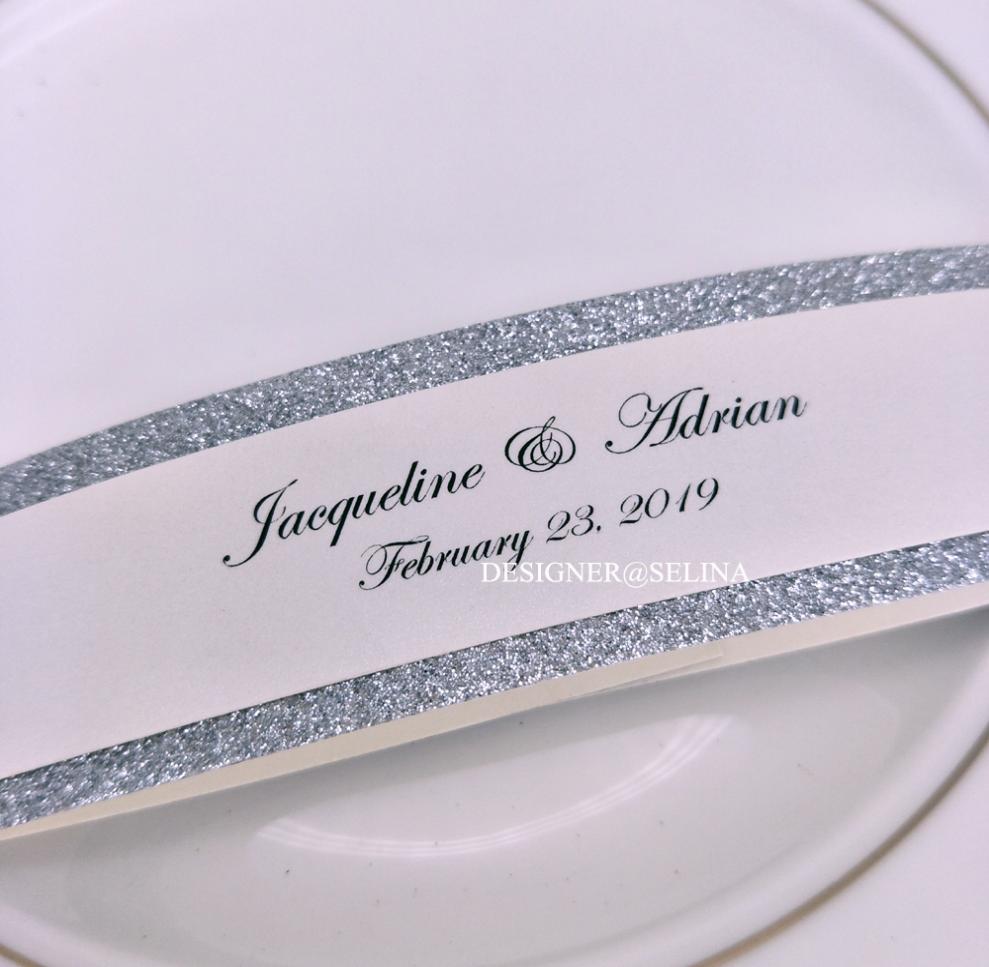 Customized Print Ivory Belt with Glitter Paper Bottom For Wedding Invitation5166832, Silver
Customized Print Ivory Belt with Glitter Paper Bottom For Wedding Invitation5166832, Silver