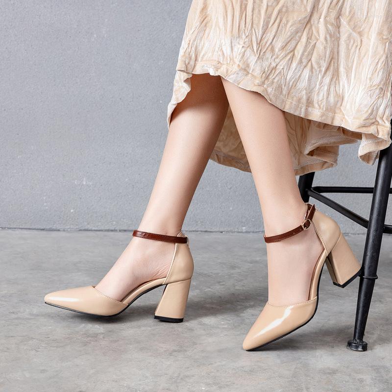 Dress Shoes Large Size 32-46 Women High Heels Quality Pointed Pumps Female Sandals Summer Office Wedding Party, Brown 7.5cm