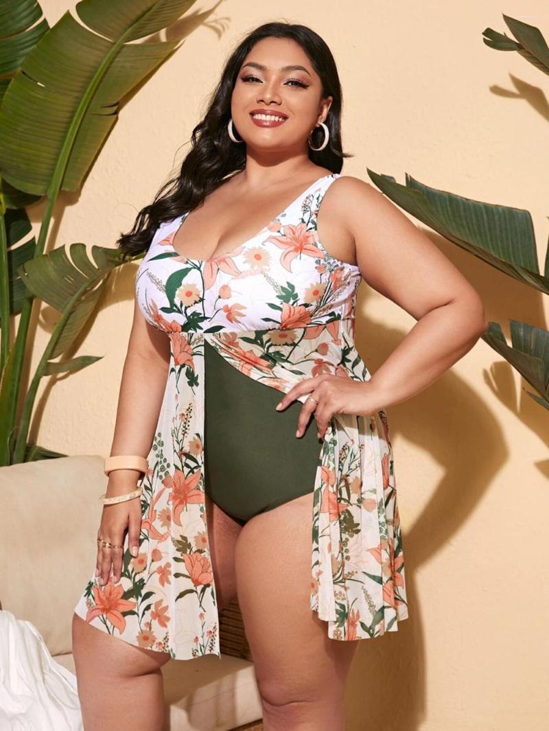 Womens Swimwear One Piece Swimsuit Floral Print Push Up Swimswear Curve Plus Size Backless Bathing Suit Swimming Dress Large Beachwear