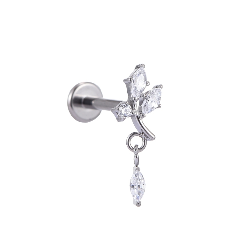 Navel Bell Button Rings 16G High Polish ASTM 36 Leaf Shape Dangle Labret Stud Daith Earring Cartilage Helix Piercing Jewelry 230628