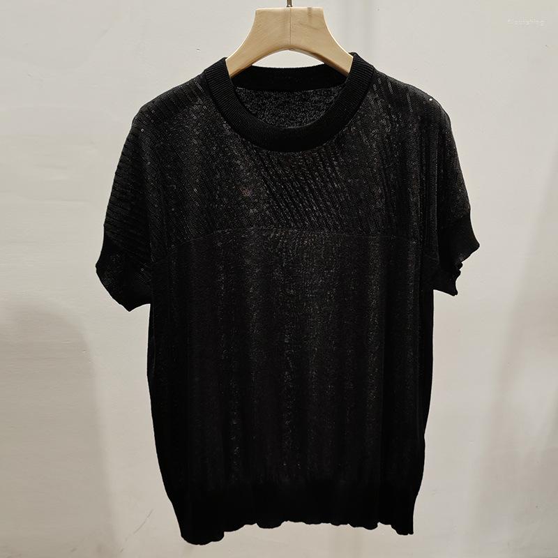 Women' T Shirts 2023 Spring And Summer Women Linen Blended Round Neck Sequined Wide Shoulder Sleeve Knitted T-shirt, Black
Women' T Shirts 2023 Spring And Summer Women Linen Blended Round Neck Sequined Wide Shoulder Sleeve Knitted T-shirt, Black