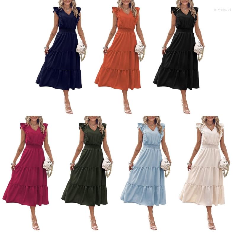 Casual Dresses Womens V-Neck Shirred Elastic Waist Tiered Pleated Swing Long Dress Ruffle Trim Sleeveless Solid Color A-Line, Black
Casual Dresses Womens V-Neck Shirred Elastic Waist Tiered Pleated Swing Long Dress Ruffle Trim Sleeveless Solid Color A-Line, Black