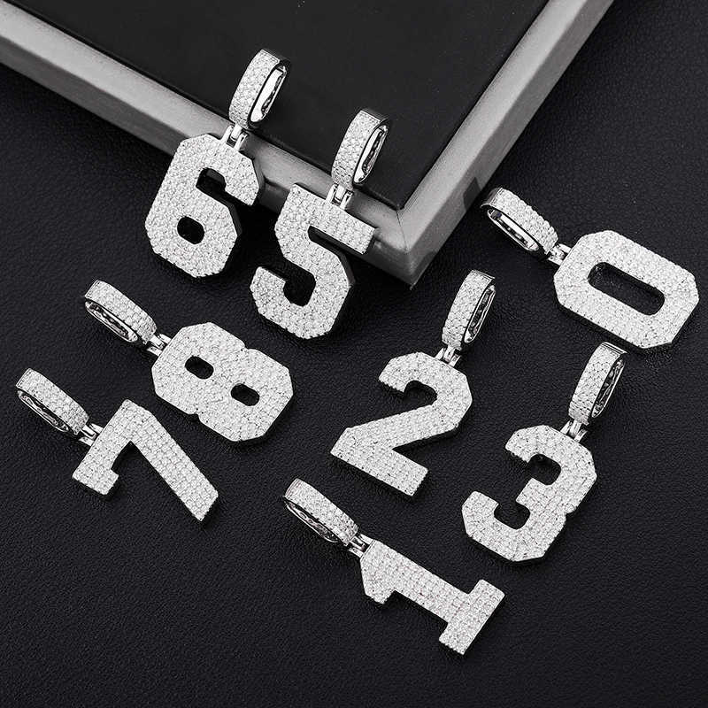Elegant Dazzg Fine Jewelry Sterg Sier VVS Moissanite Dia Iced Out Arabic Numbers Pendant Charm Necklace For Men Women