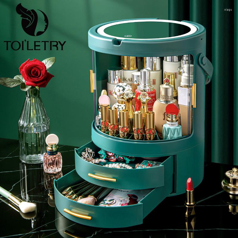 Cosmetic Bags Toiletry Box Barrel Rotatable Organizer Bottle Storage Dustproof Makeup Case With Mirror LED Light Make Up Bag, Green
Cosmetic Bags Toiletry Box Barrel Rotatable Organizer Bottle Storage Dustproof Makeup Case With Mirror LED Light Make Up Bag, Green