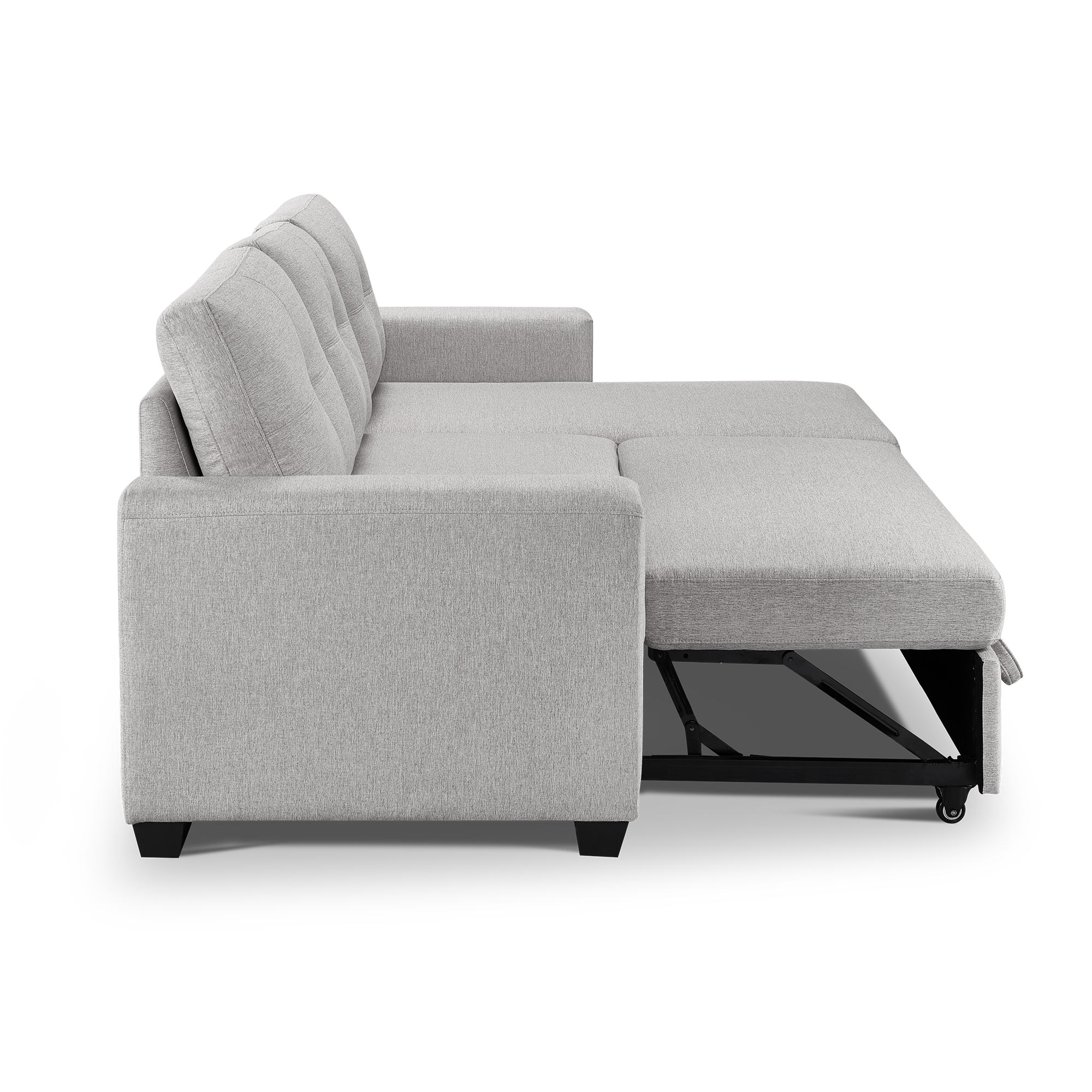 917 Inches Fabric Convertible Reversible Sleeper Sectional Sofa Couch with Storage Chaise Pull-Out Sleeper Bed L-Shape 3-Seater for Living Room Beige 
