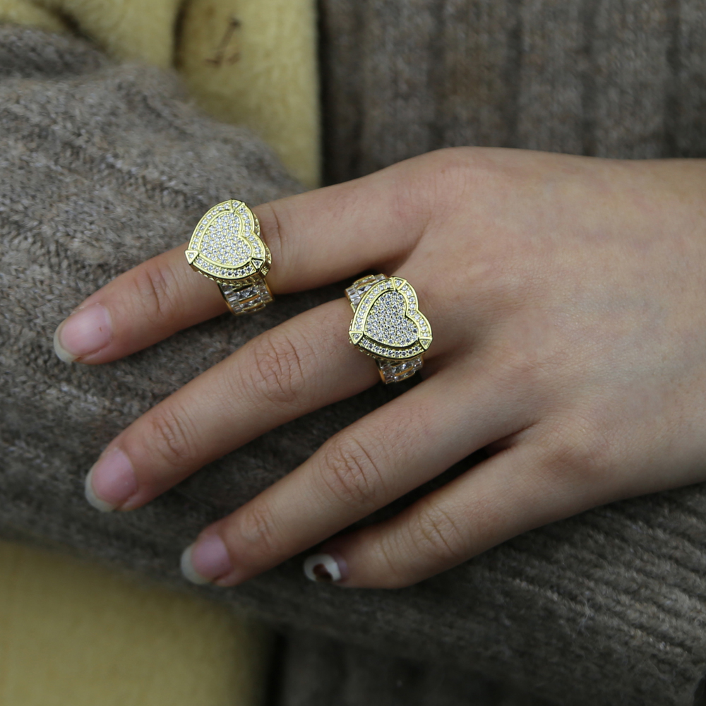 big bling love heart Ring High Quality fashion Paved Full Cz Stone Gold Silver Color best party gift Jewelry