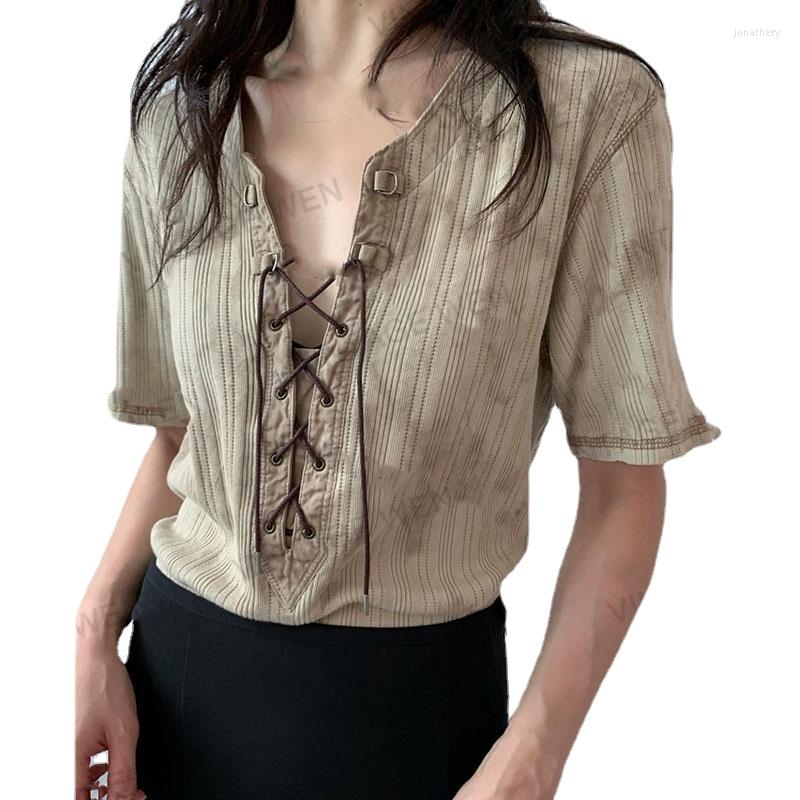 Women' Tanks Short-Sleeved T-shirt Pullover V-neck Retro Distressed Tie-Dye Lace-up Shirt Solid Color Top Common Spring And Summer, Picture color
Women' Tanks Short-Sleeved T-shirt Pullover V-neck Retro Distressed Tie-Dye Lace-up Shirt Solid Color Top Common Spring And Summer, Picture color