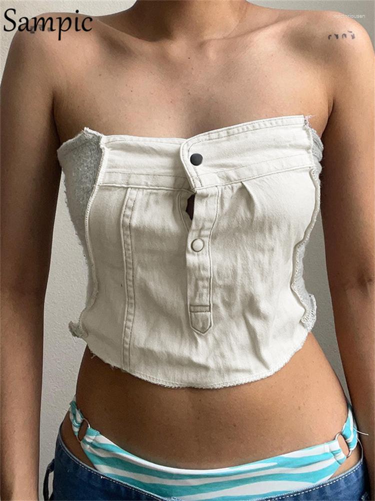Women' Tanks Sampic Y2K Patchwork Button Strapless Backless Crop Top Summer Women Sexy Casual Sleeveless Tube Vest Streetwear, White
Women' Tanks Sampic Y2K Patchwork Button Strapless Backless Crop Top Summer Women Sexy Casual Sleeveless Tube Vest Streetwear, White