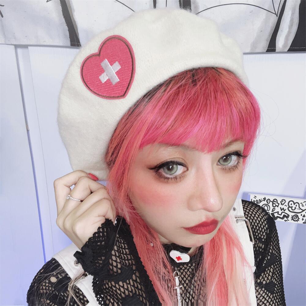 Berets Pink Girl Beret Japanese Cute Harajuku Y2K Sweet Heart Love Cross Embroidery Women Hat 230629