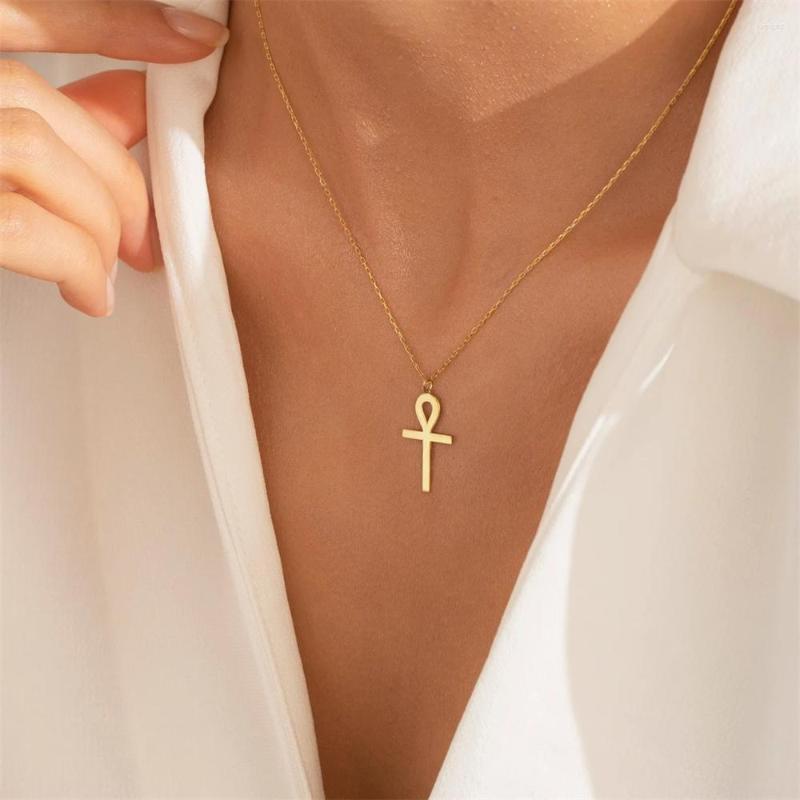 Pendant Necklaces Minimalism Stainless Steel Egyptian Ankh Amulet Necklace Cross Female Religious Collar Chain Fashion Jewelry For Women 
Pendant Necklaces Minimalism Stainless Steel Egyptian Ankh Amulet Necklace Cross Female Religious Collar Chain Fashion Jewelry For Women