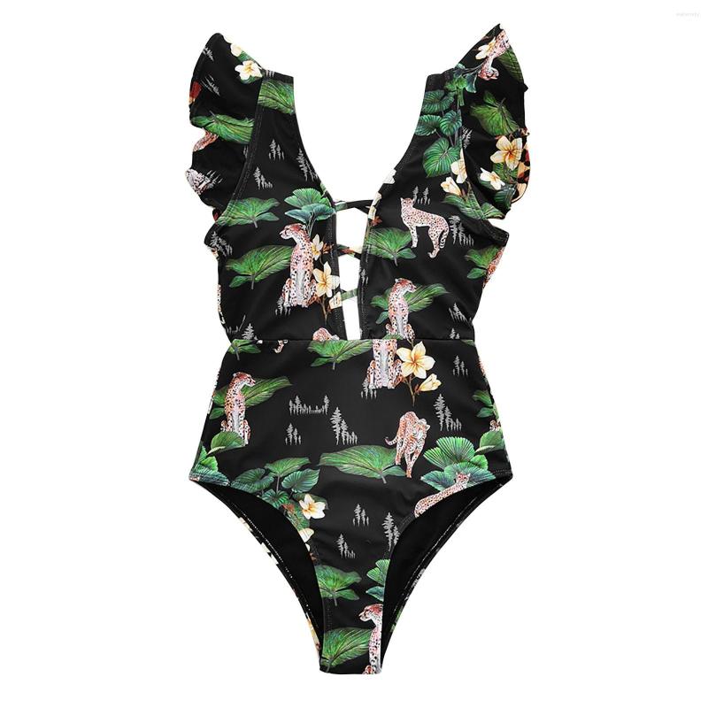Women' Swimwear Conservative Deep V Ruffled Leopard Green Leaf Floral Print Sexy Backless Hollow High Waist Swimsuit
Women' Swimwear Conservative Deep V Ruffled Leopard Green Leaf Floral Print Sexy Backless Hollow High Waist Swimsuit