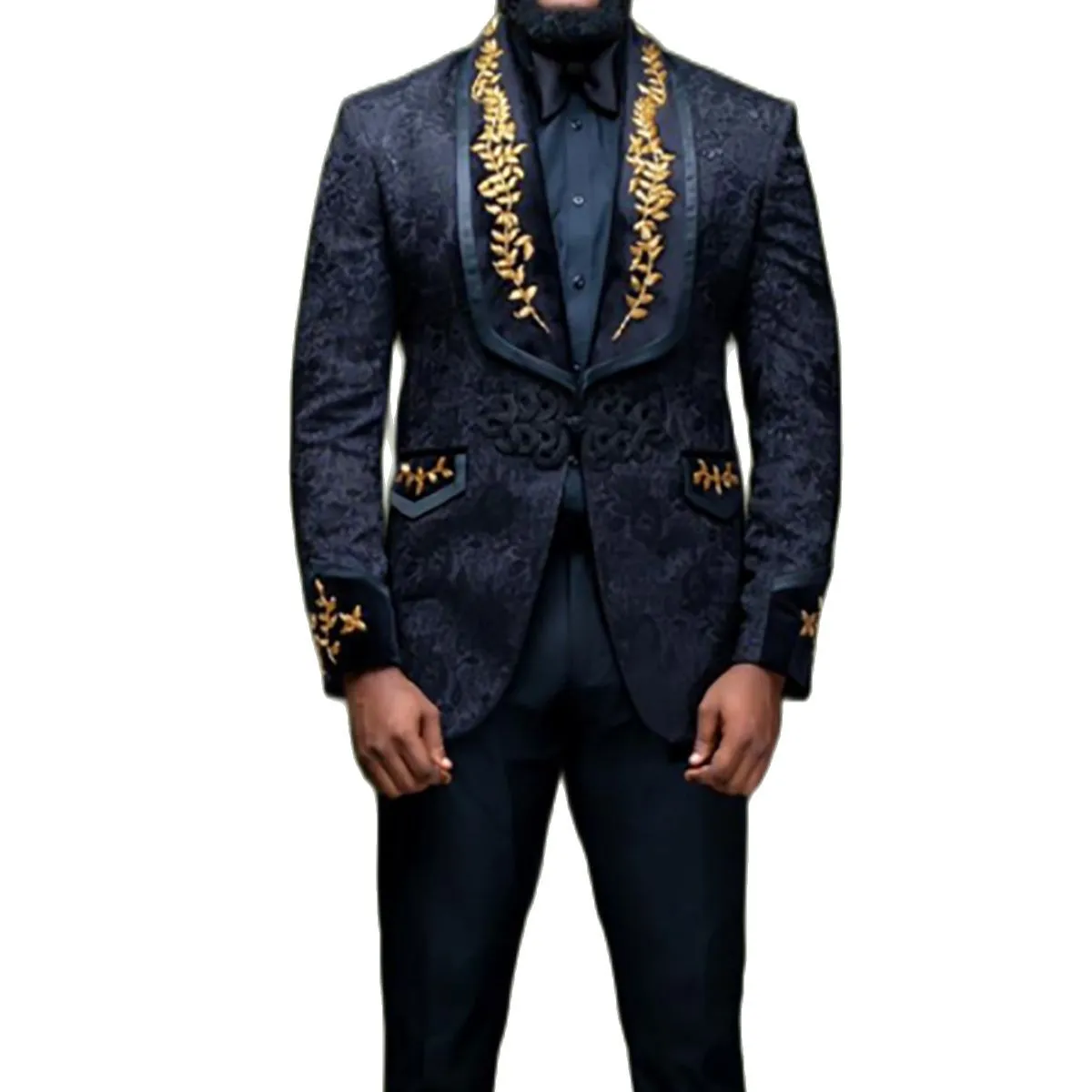 Luxury Gold Appliques Men Wedding Tuxedos Floral Pattern Custom Made One Button Formal Evening Prom Pants Suits 2 Pieces, Same as image
Luxury Gold Appliques Men Wedding Tuxedos Floral Pattern Custom Made One Button Formal Evening Prom Pants Suits 2 Pieces, Same as image