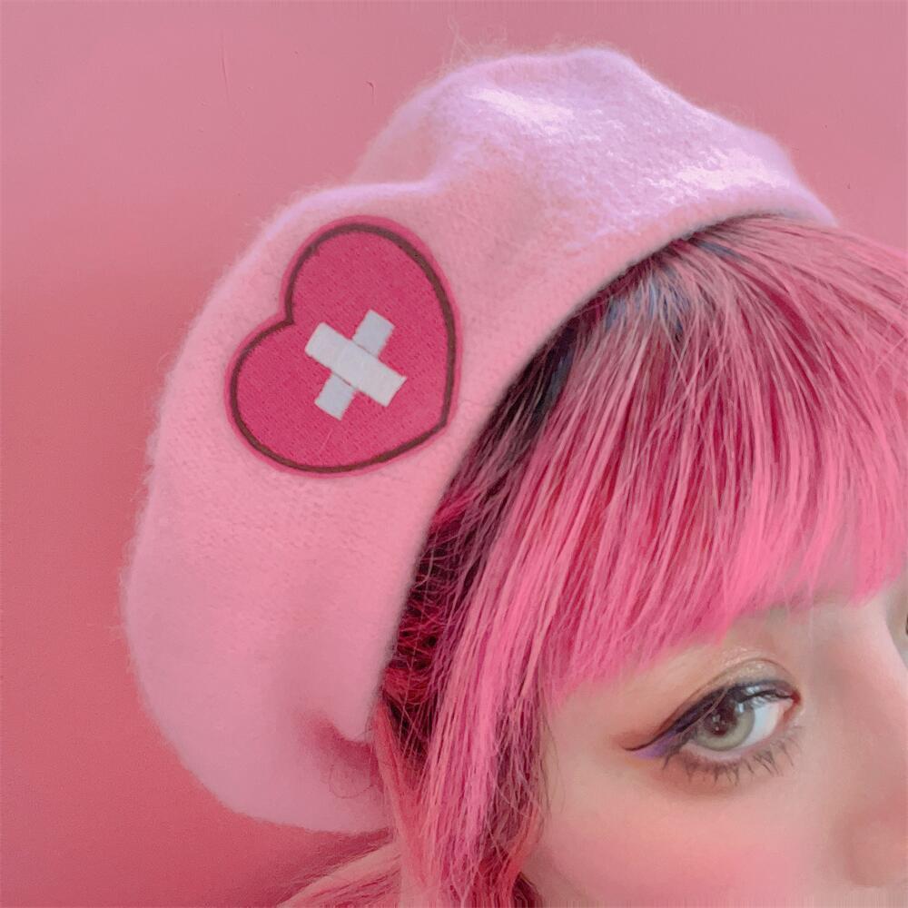 Berets Pink Girl Beret Japanese Cute Harajuku Y2K Sweet Heart Love Cross Embroidery Women Hat 230629