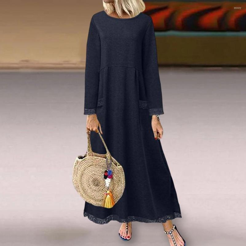 Casual Dresses Women Dress O-Neck Long Sleeves Two Pockets Lace Lady Solid Color Loose A-Line Maxi Female Clothing, Black
Casual Dresses Women Dress O-Neck Long Sleeves Two Pockets Lace Lady Solid Color Loose A-Line Maxi Female Clothing, Black