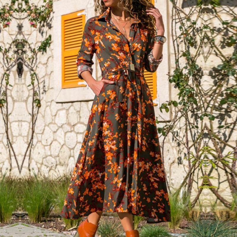 Casual Dresses Women Spring Dress Flower Print Long Sleeves Lady Turn-down Collar Tight Waist With Belt Fall Female Clothes, Black
Casual Dresses Women Spring Dress Flower Print Long Sleeves Lady Turn-down Collar Tight Waist With Belt Fall Female Clothes, Black