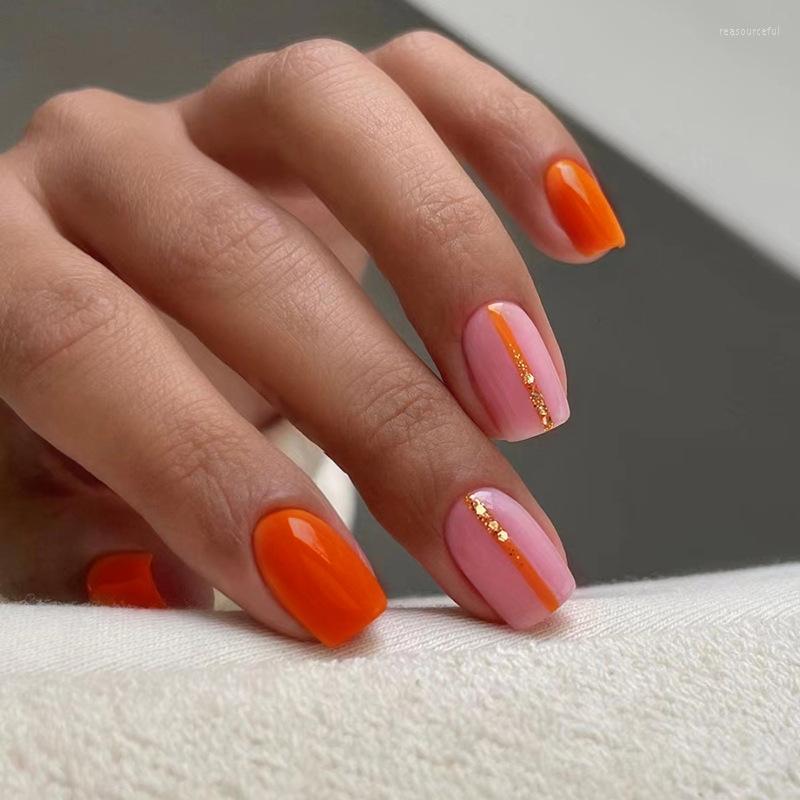 False Nails 24pcs Orange Square Short Fake Gold Powder Line Design French Artificial Manicure Nail Art Full Cover Tip, Only false nails
False Nails 24pcs Orange Square Short Fake Gold Powder Line Design French Artificial Manicure Nail Art Full Cover Tip, Only false nails