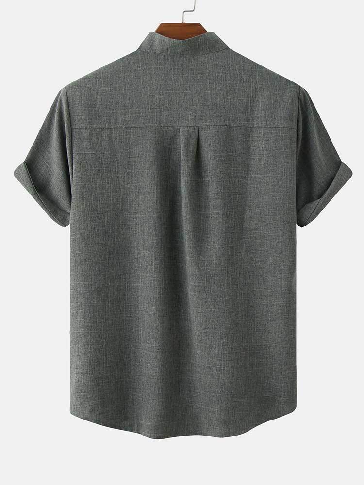 Men s Dress Shirts Cotton for Men Solid Linen Textured Streetwear Blouses Summer Short sleeves Casual Tops with Front Pocket 230629