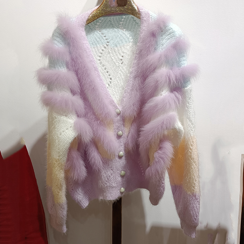 2023 New Autumn Fashion Loose Knitted Cardigan With Real fox Fur Stripe Long Sleeve Warm Spring Open Stitch With Genuine, Purple
2023 New Autumn Fashion Loose Knitted Cardigan With Real fox Fur Stripe Long Sleeve Warm Spring Open Stitch With Genuine, Purple