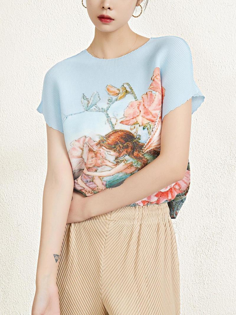 Women's T Shirts Miyake Pleated Printed T-shirt Women 2023 Spring Summer Korean Fashion Casual Crewneck Everything Short Sleeved Tops, Light blue
Women's T Shirts Miyake Pleated Printed T-shirt Women 2023 Spring Summer Korean Fashion Casual Crewneck Everything Short Sleeved Tops, Light blue