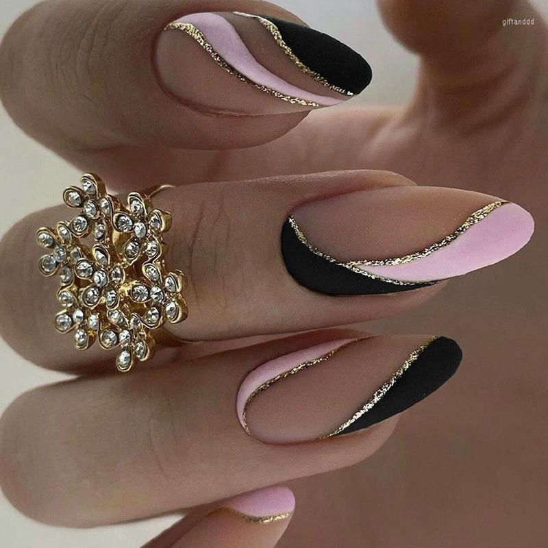False Nails 3D Fake Accessories Black Pink Nude Colors With Gold Glitters French Almond Tips Faux Ongles Press On Nail Supplies, With box
False Nails 3D Fake Accessories Black Pink Nude Colors With Gold Glitters French Almond Tips Faux Ongles Press On Nail Supplies, With box