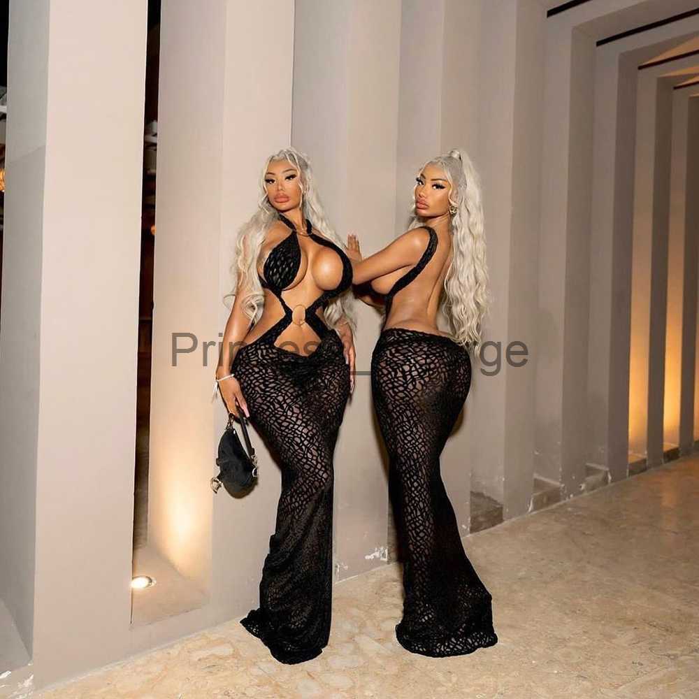 Party Dresses Sexy Backless Cut Out Maxi Dress Women Fishnet Holes See Through Party Vestidos 2023 Summer Black Gothic Fairy Grunge Clothes L260121