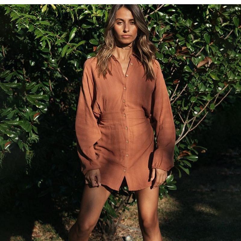Casual Dresses Autumn Winter Mini Shirt Dress Women' Fashion Solid Lantern Sleeve Turn-down Collar Button Beach For Femme, Auburn
Casual Dresses Autumn Winter Mini Shirt Dress Women' Fashion Solid Lantern Sleeve Turn-down Collar Button Beach For Femme, Auburn