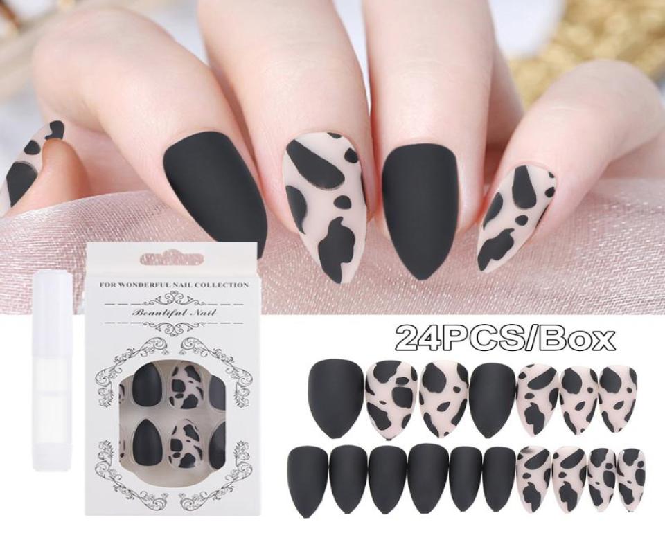 False Nails 24PCSBox Black Matte Leopard Nail Tips Stiletto Cow Pattern Fake With Glue Full Cover Girls Art Accessory6168438
False Nails 24PCSBox Black Matte Leopard Nail Tips Stiletto Cow Pattern Fake With Glue Full Cover Girls Art Accessory6168438