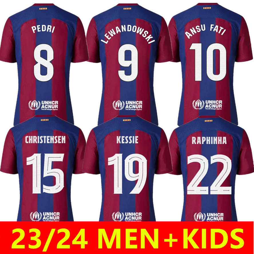 

2023 2024 LEWANDOWSKI ANSU FATI Soccer Jerseys 23/24 FERRAN R. ARAUJO CHRISTENSEN O. DEMBELE PEDRI MEMPHIS DEST GAVI barcelona maillots football shirt kids kit uniform, Men 23/24 home