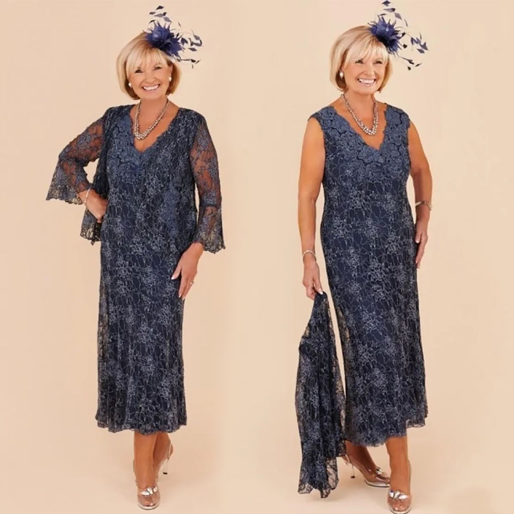 Mother's Dresses Modest Tea Length Mother of the Bride Dresses Navy Blue Lace Beaded Long Evening Party Gowns Plus Size Formal Wedding
Mother's Dresses Modest Tea Length Mother of the Bride Dresses Navy Blue Lace Beaded Long Evening Party Gowns Plus Size Formal Wedding