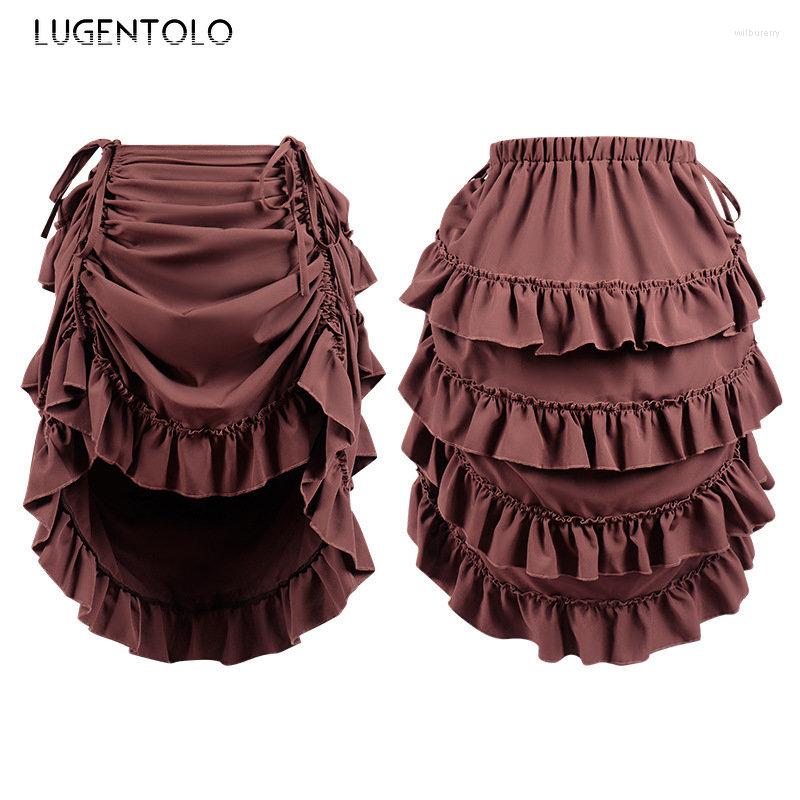 Skirts Gothic Cake Skirt Women Bandage Drawstring Rock Punk Steam Vintage Female Spring Summer Irregular Solid Show Costumes, Brown
Skirts Gothic Cake Skirt Women Bandage Drawstring Rock Punk Steam Vintage Female Spring Summer Irregular Solid Show Costumes, Brown