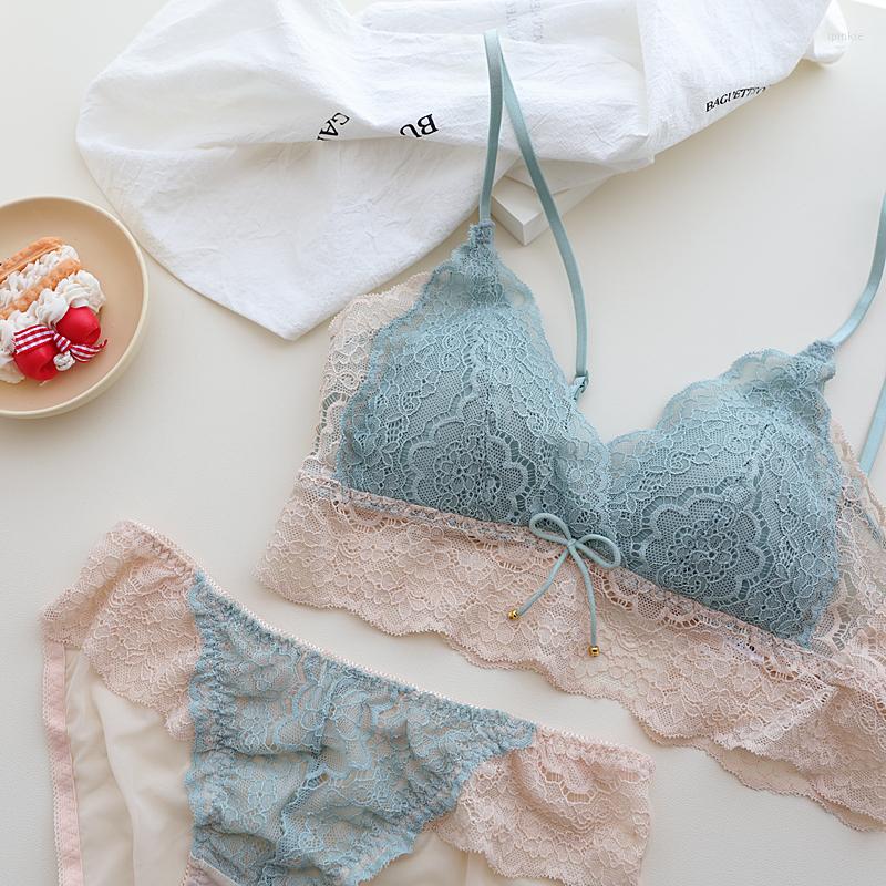 Bras Sets Japanese Contrast Color Lingerie Panties Suit Full Lace Thin Underwear Girl No Steel Ring Small Chest Gather Bra Briefs Set, As picture show
Bras Sets Japanese Contrast Color Lingerie Panties Suit Full Lace Thin Underwear Girl No Steel Ring Small Chest Gather Bra Briefs Set, As picture show