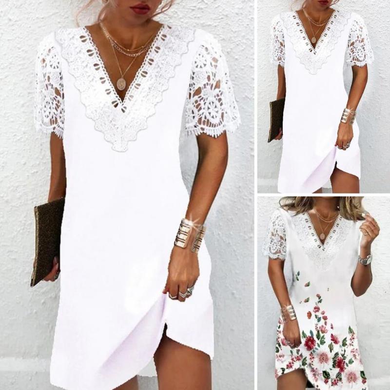Casual Dresses Lady Beach Dress Short Sleeve Lace Stitching V-neck Flower Print Knee Length Hollow Out Summer Midi, Red
Casual Dresses Lady Beach Dress Short Sleeve Lace Stitching V-neck Flower Print Knee Length Hollow Out Summer Midi, Red