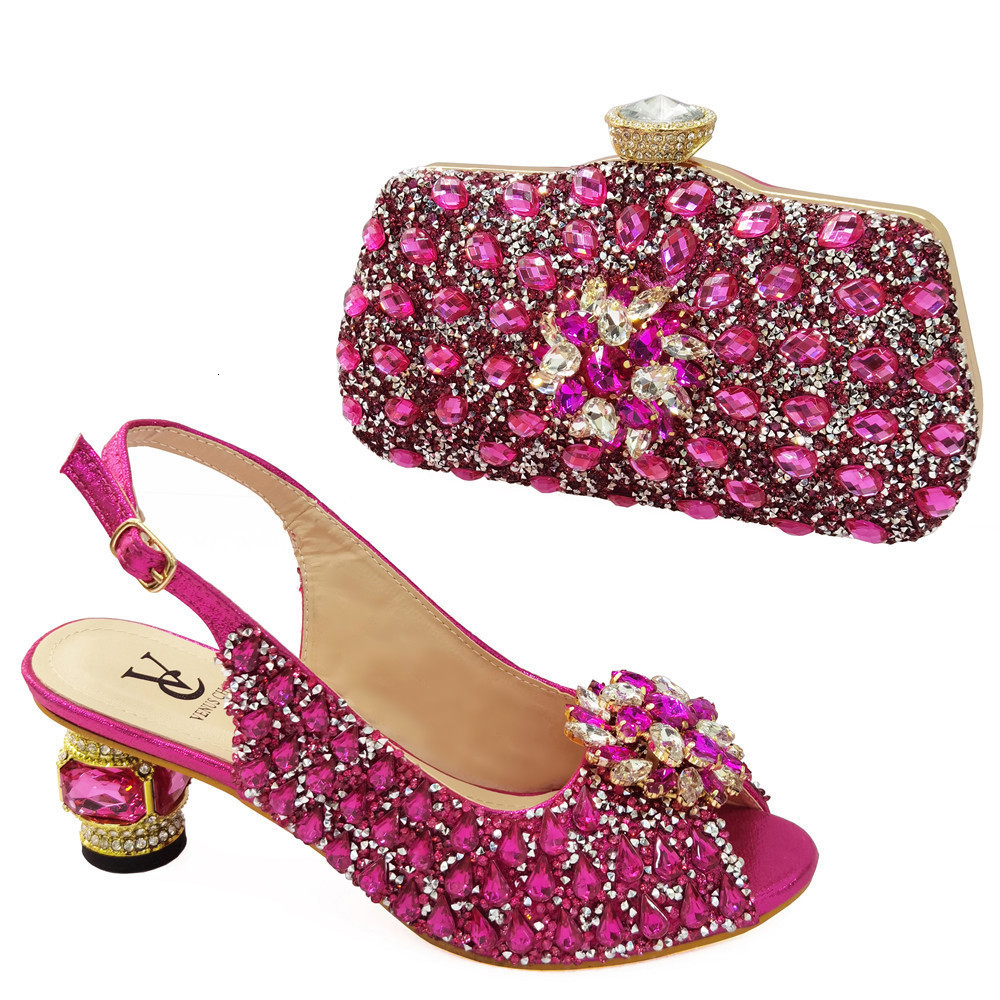 Fashionable African Shoes and Bag Set Italian Women Fuchsia Color Nigerian Shoes with Matching Bags for Royal Wedding Party 220114