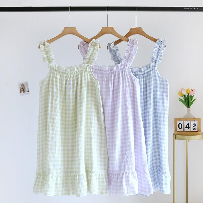 Women's Sleepwear 2023 Summer Suspended Dress Cotton Crepe Sleeping Ladies Plaid Loose Home Women, Green plaid
Women's Sleepwear 2023 Summer Suspended Dress Cotton Crepe Sleeping Ladies Plaid Loose Home Women, Green plaid
