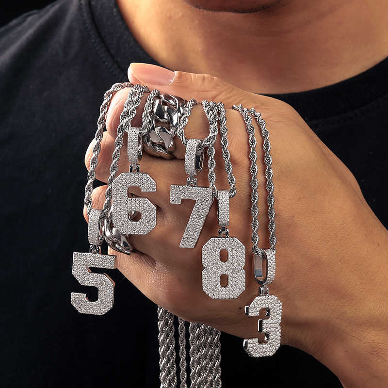 Elegant Dazzg Fine Jewelry Sterg Sier VVS Moissanite Dia Iced Out Arabic Numbers Pendant Charm Necklace For Men Women