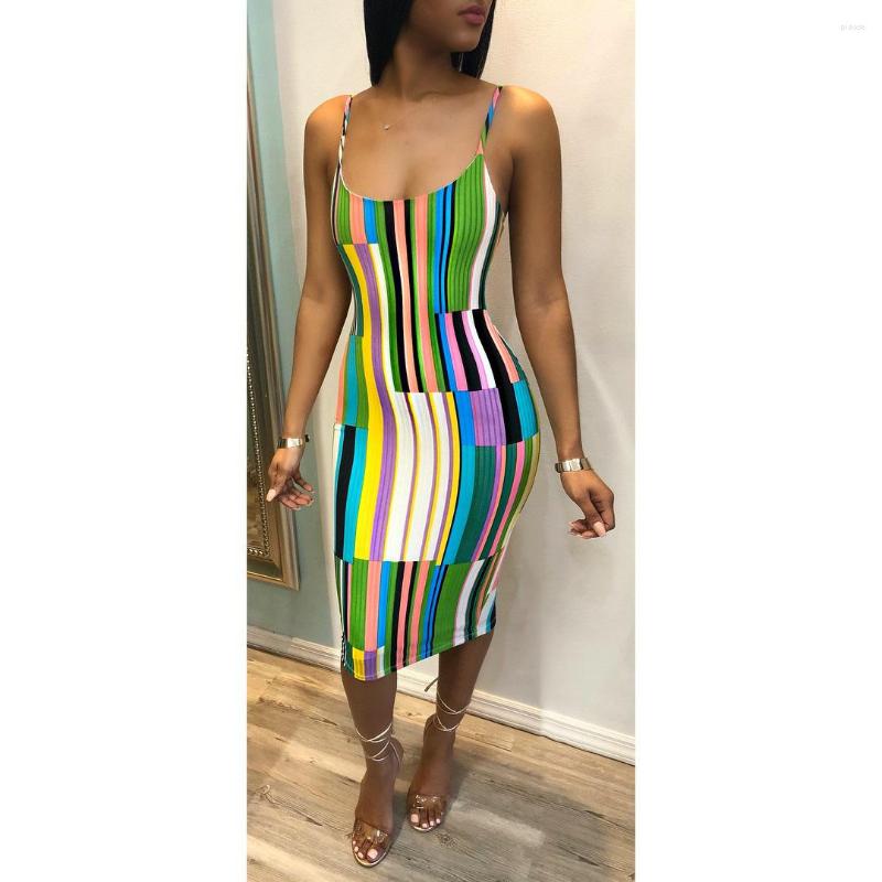 

Casual Dresses MUDAN Women's Strap Stripe Printed Sleeveless Italian Noodle Backless Midi Skinny Dress 2023 Sexy Club Party Evening, Green