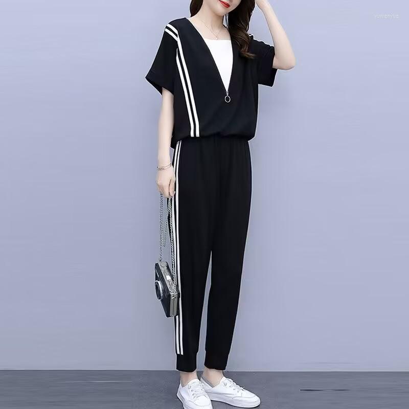 Women's Two Piece Pants Summer Women Tracksuit Sets V-neck Zipper Top Loose Set, Picture shown
Women's Two Piece Pants Summer Women Tracksuit Sets V-neck Zipper Top Loose Set, Picture shown