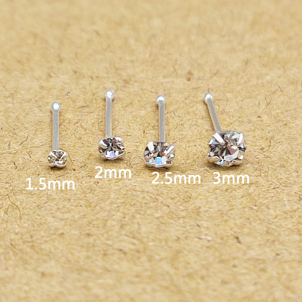 Nose Rings Studs 50pcslot Pin Piercing 925 Sterling Silver 15mm 2mm 25mm m Round Clear Crystal nariz Jewelry 230628