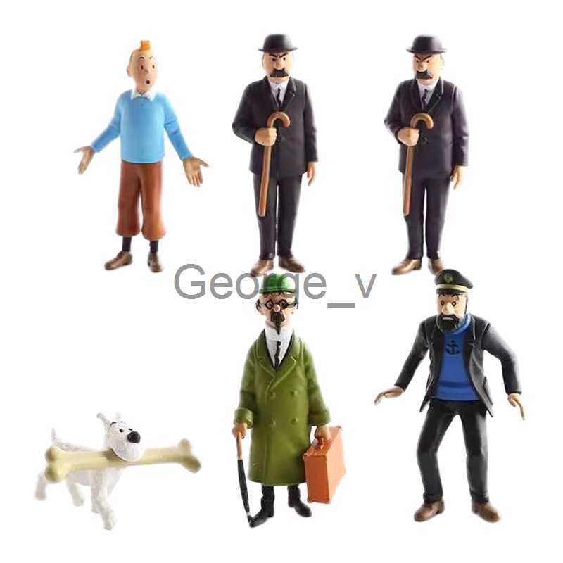 Minifig 6pcs 49cm Anime Cartoon The Adventures of Tin Dupont PVC Action Figures Classic Comic Tin Milou Model Toys Gift For Kids J230629