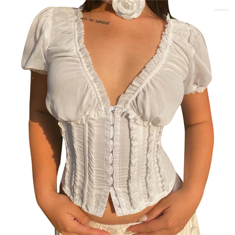 Women' Tanks Fairy Grunge Y2k Crop Top White Off Shoulder V Neck Puff Short Sleeve T Shirt Sheer Mesh Ruffle Tees 2000s Women Streetwear, As photo shows
Women' Tanks Fairy Grunge Y2k Crop Top White Off Shoulder V Neck Puff Short Sleeve T Shirt Sheer Mesh Ruffle Tees 2000s Women Streetwear, As photo shows