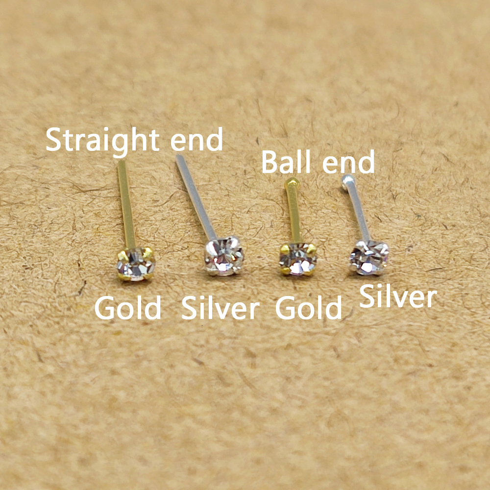 Nose Rings Studs 50pcslot Pin Piercing 925 Sterling Silver 15mm 2mm 25mm m Round Clear Crystal nariz Jewelry 230628