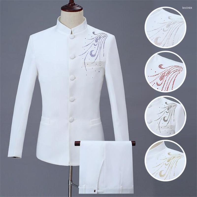 Men' Suits Men' White Blazer Men Chinese Tunic Suit Set With Pants Stand Collar Mens Wedding Costume Singer Stage Clothing Formal
Men' Suits Men' White Blazer Men Chinese Tunic Suit Set With Pants Stand Collar Mens Wedding Costume Singer Stage Clothing Formal