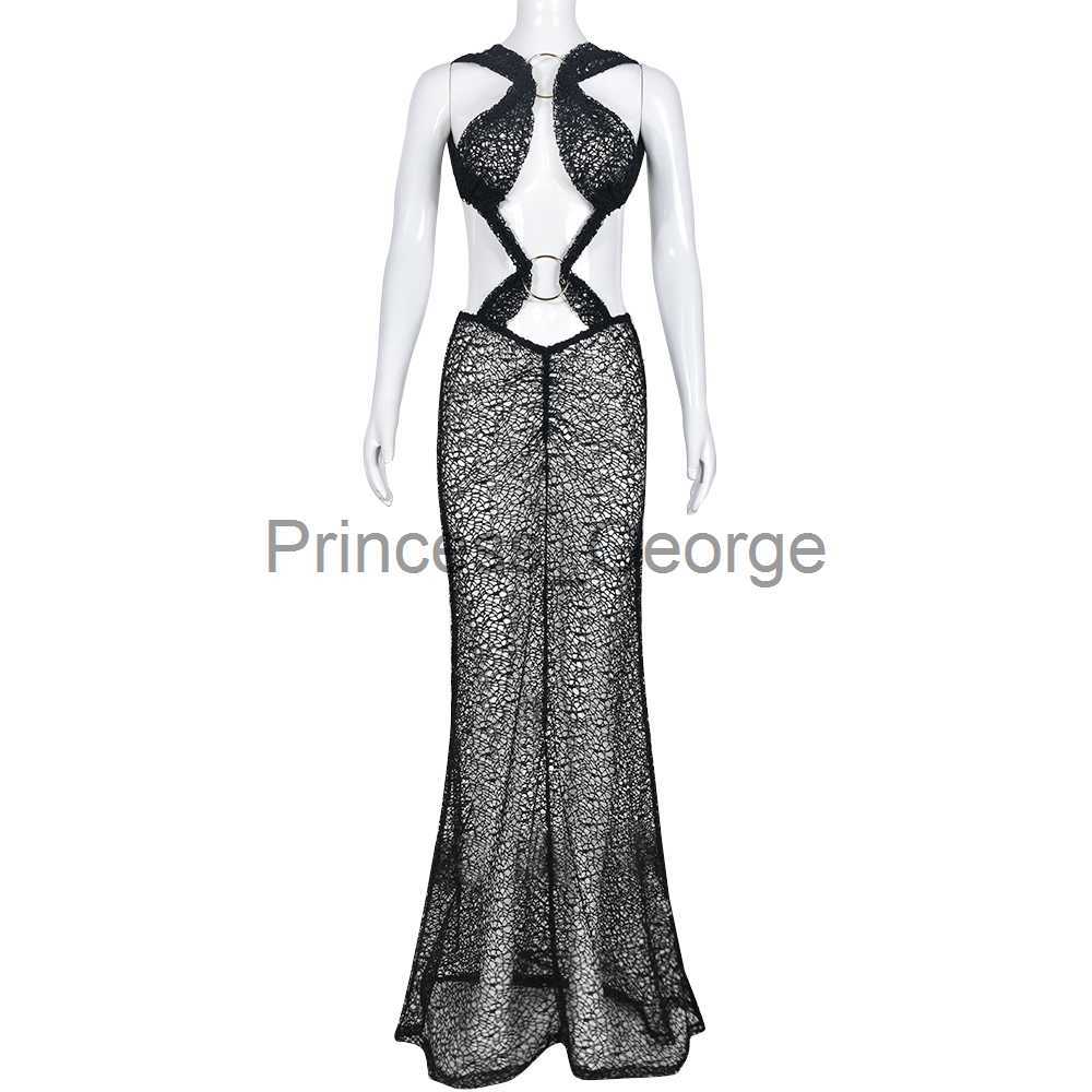 Party Dresses Sexy Backless Cut Out Maxi Dress Women Fishnet Holes See Through Party Vestidos 2023 Summer Black Gothic Fairy Grunge Clothes L260121