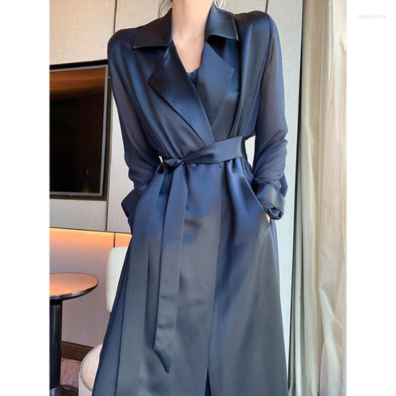 Women' Trench Coats 2023 Autumn Windbreaker Luxurious Acetic Acid Resistant Satin Lace Up Medium Long Loose Solid Thin Women Coat, Dark blue
Women' Trench Coats 2023 Autumn Windbreaker Luxurious Acetic Acid Resistant Satin Lace Up Medium Long Loose Solid Thin Women Coat, Dark blue