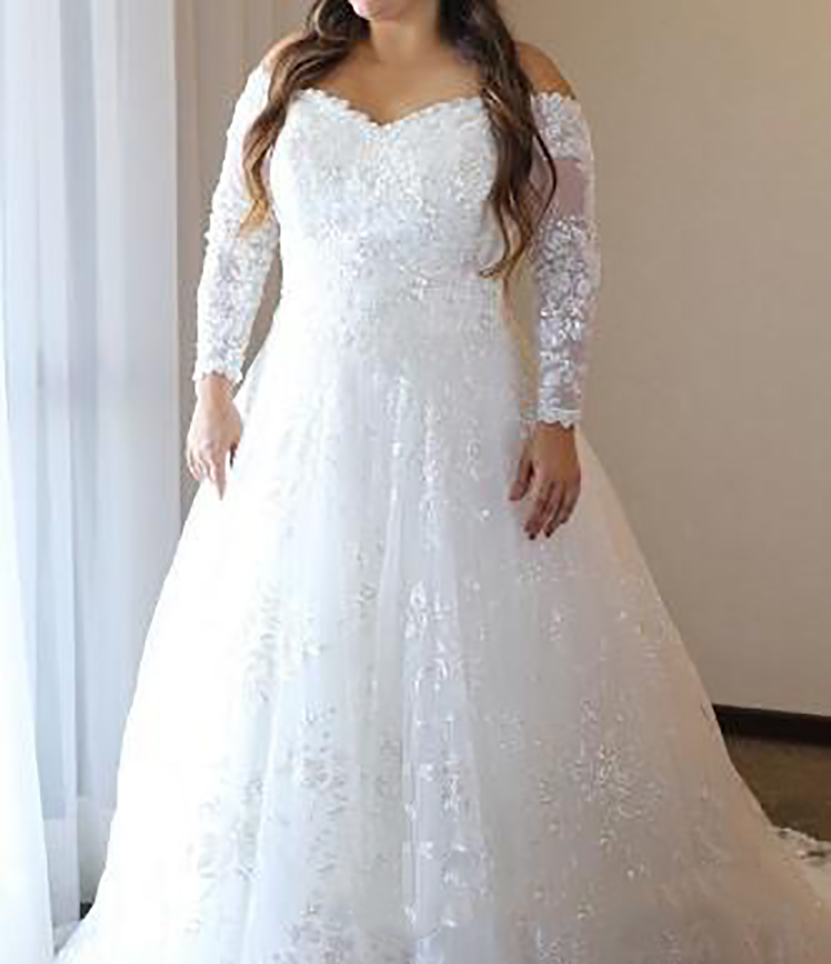 Long Sleeve Plus Wedding Dresses Off Shoulder Sparkly Sequined Appliques Lace A e See Through Back Bridal Gowns Custom Size