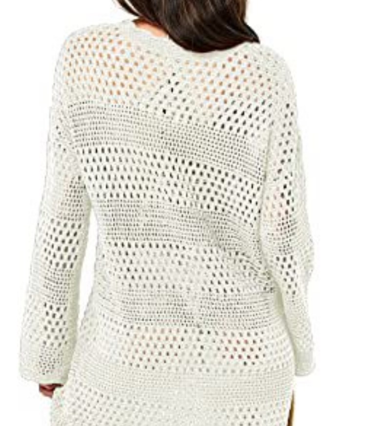 Casual Dresses Knit Dress Crew Neck Hollowed Out Crochet Loose Casual Long Sleeves Sweater Mini Dress